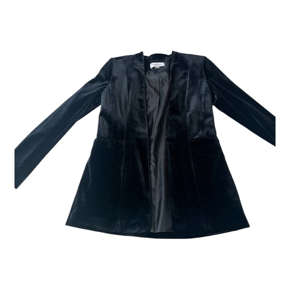 Calvin Klein Luxe Black Velvet Sharp Shoulder Collareless blazer Womens 6 P - Picture 2 of 16